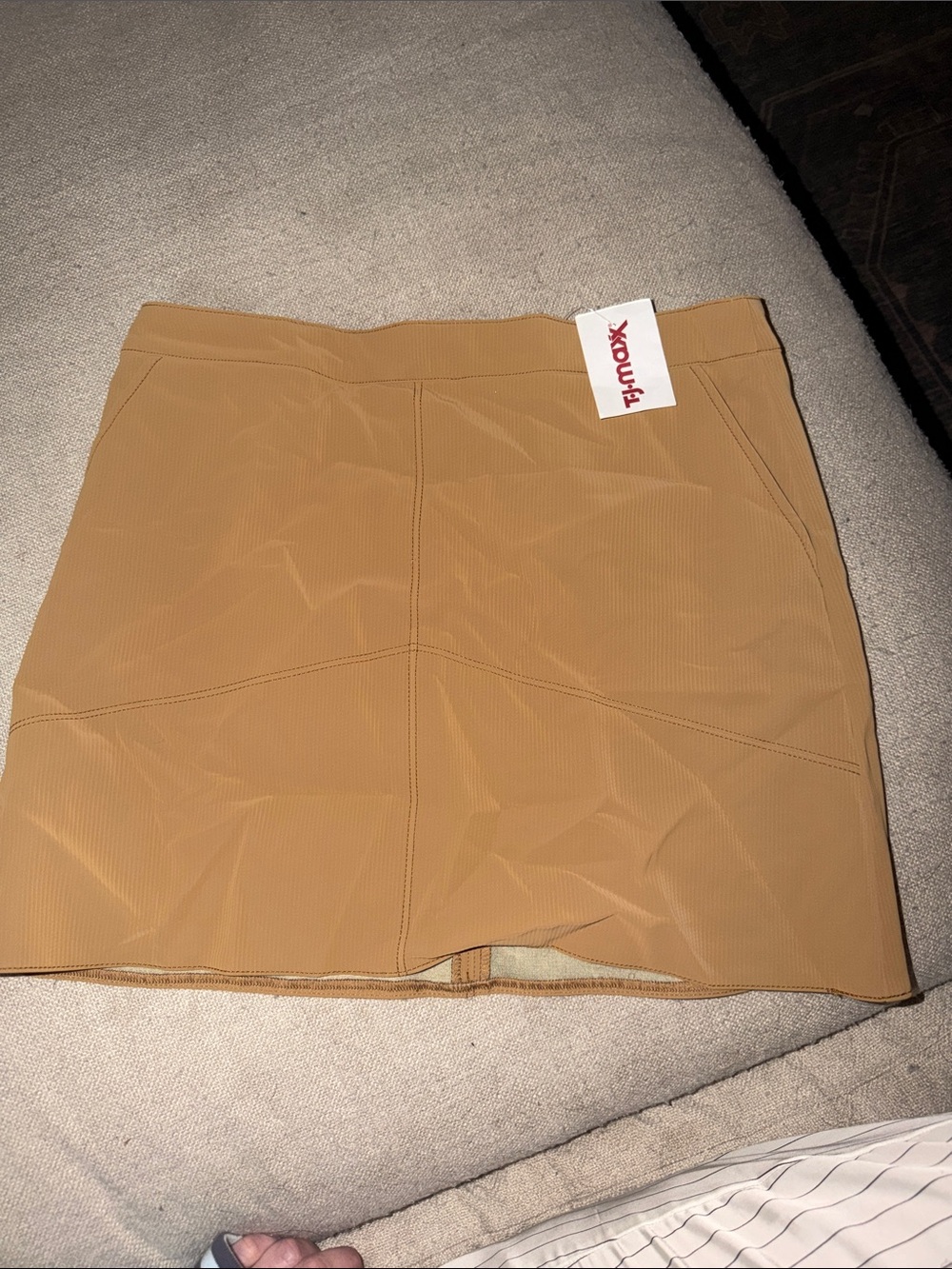 Shinestar Camel/Tan Mini Skirt with Panel Stitching